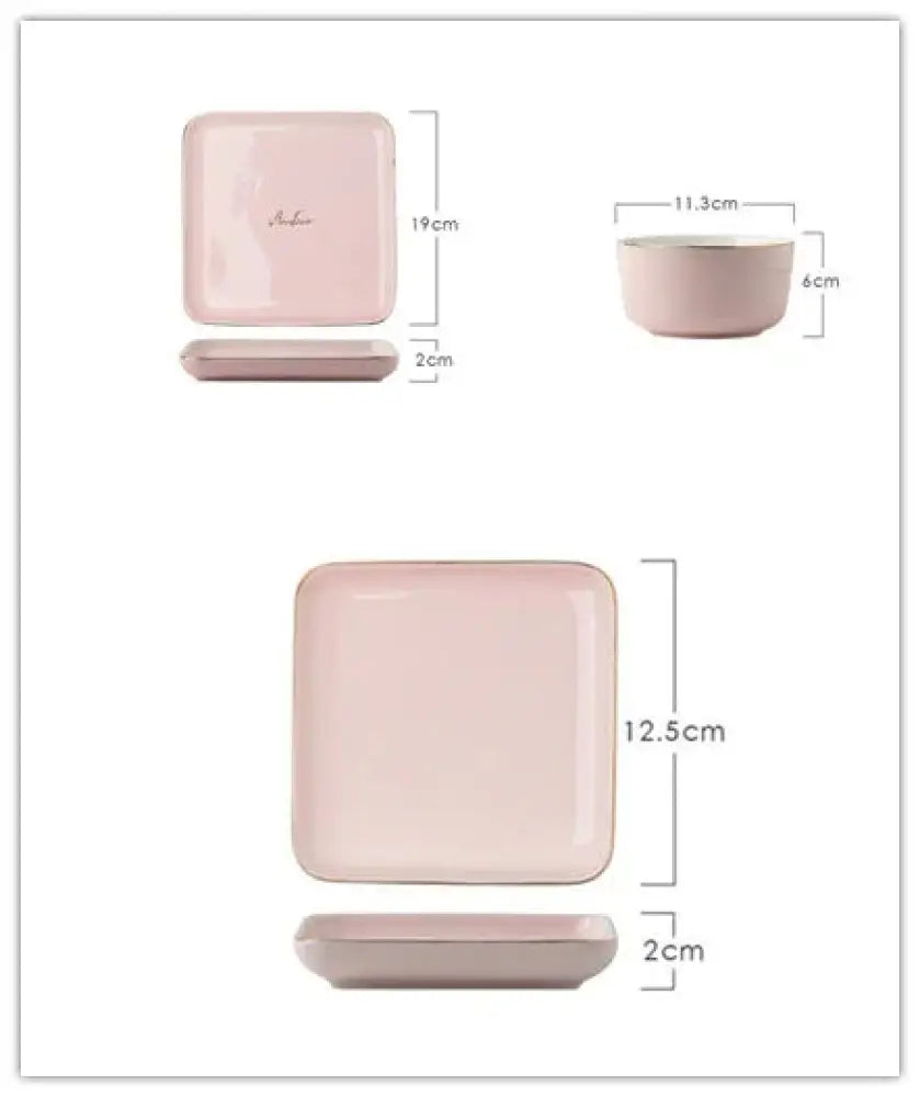 Luxury Pink and Gold Script Ceramic Couple Dinnerware Set