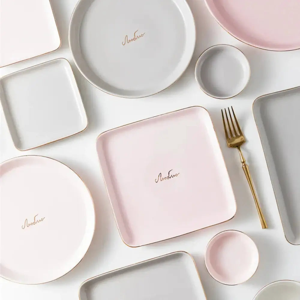 Luxury Pink and Gold Script Ceramic Couple Dinnerware Set