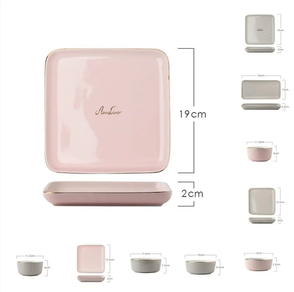 Luxury Pink and Gold Script Ceramic Couple Dinnerware Set