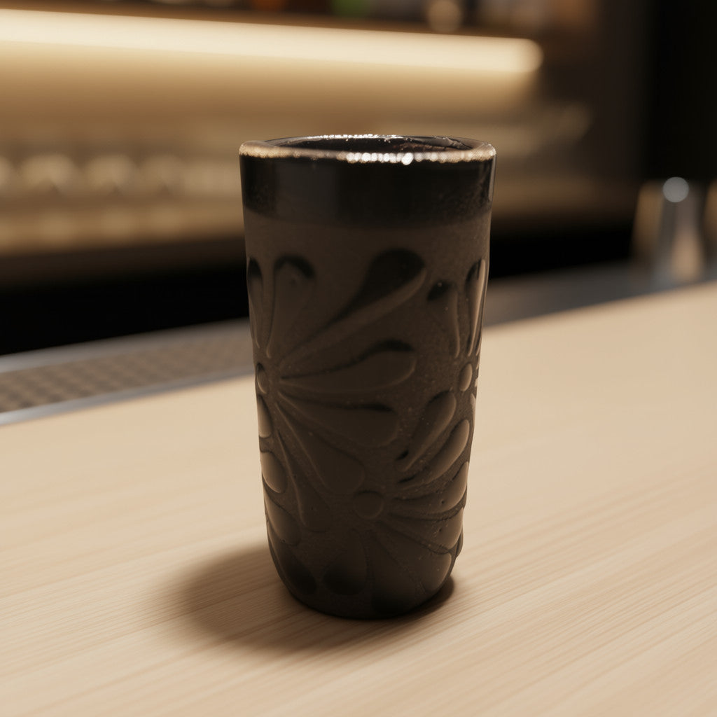 Matte Black Talavera Shot Glass | Mexican Ceramic Barware