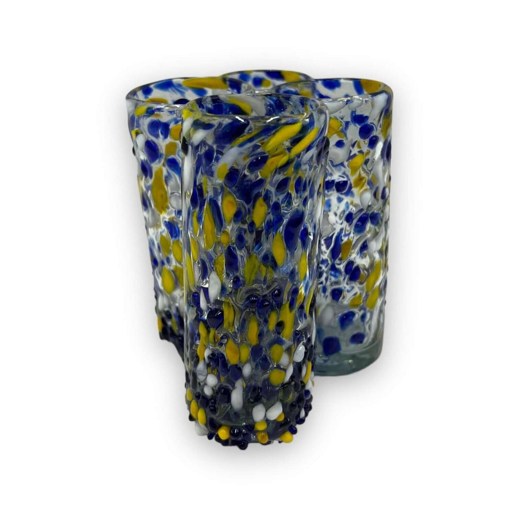 Mexican Double Shot Glass | Blue and Yellow Artisan Barware