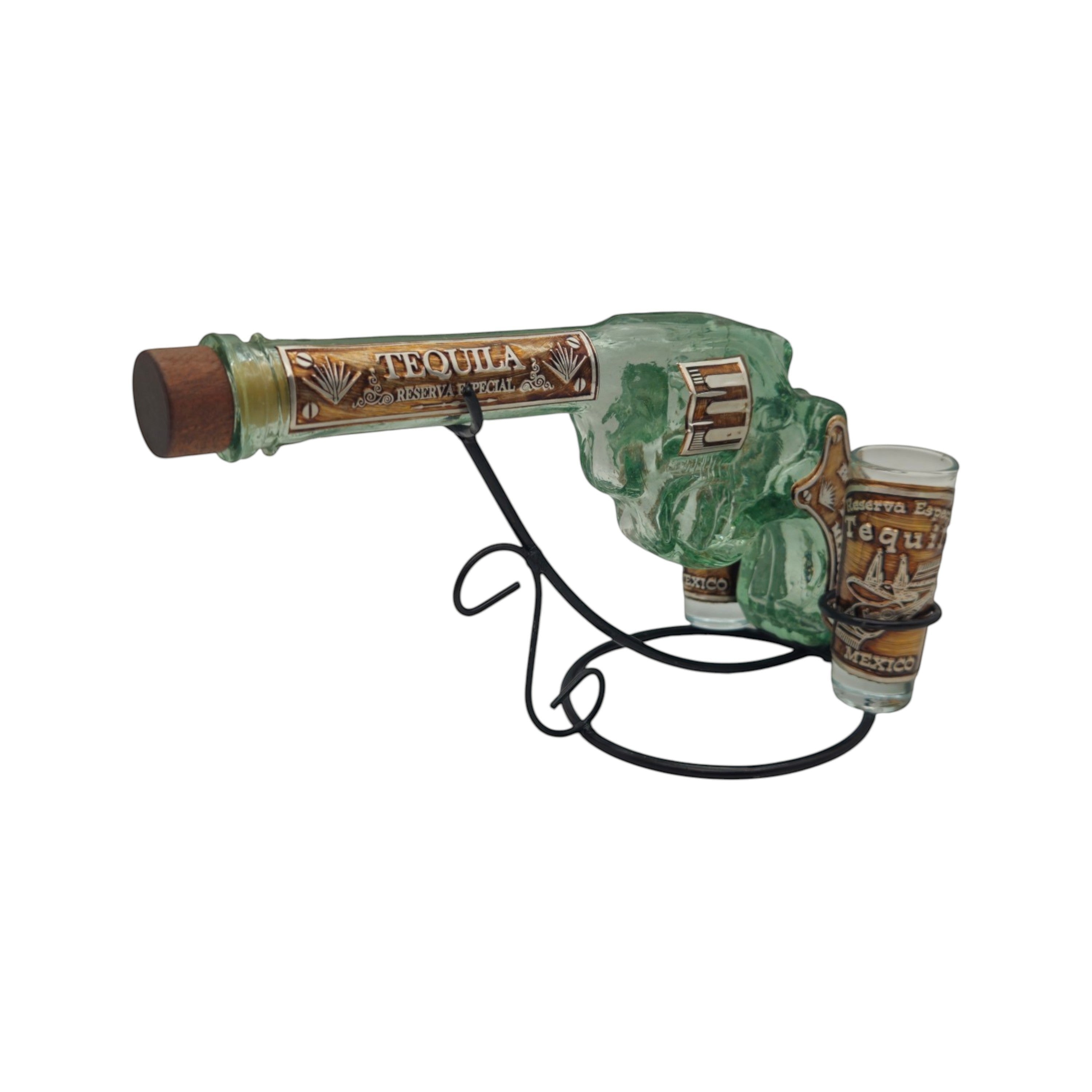 Mexican Revolver Tequila Decanter Set | Glass Gun with Shot Glasses
