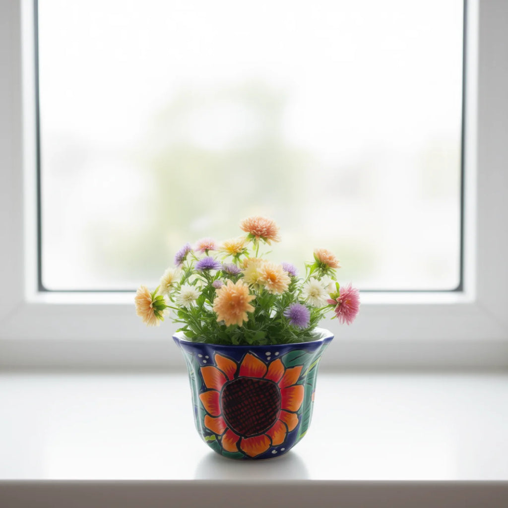 Mexican Talavera Sunflower Pot | Handmade Ceramic Planter
