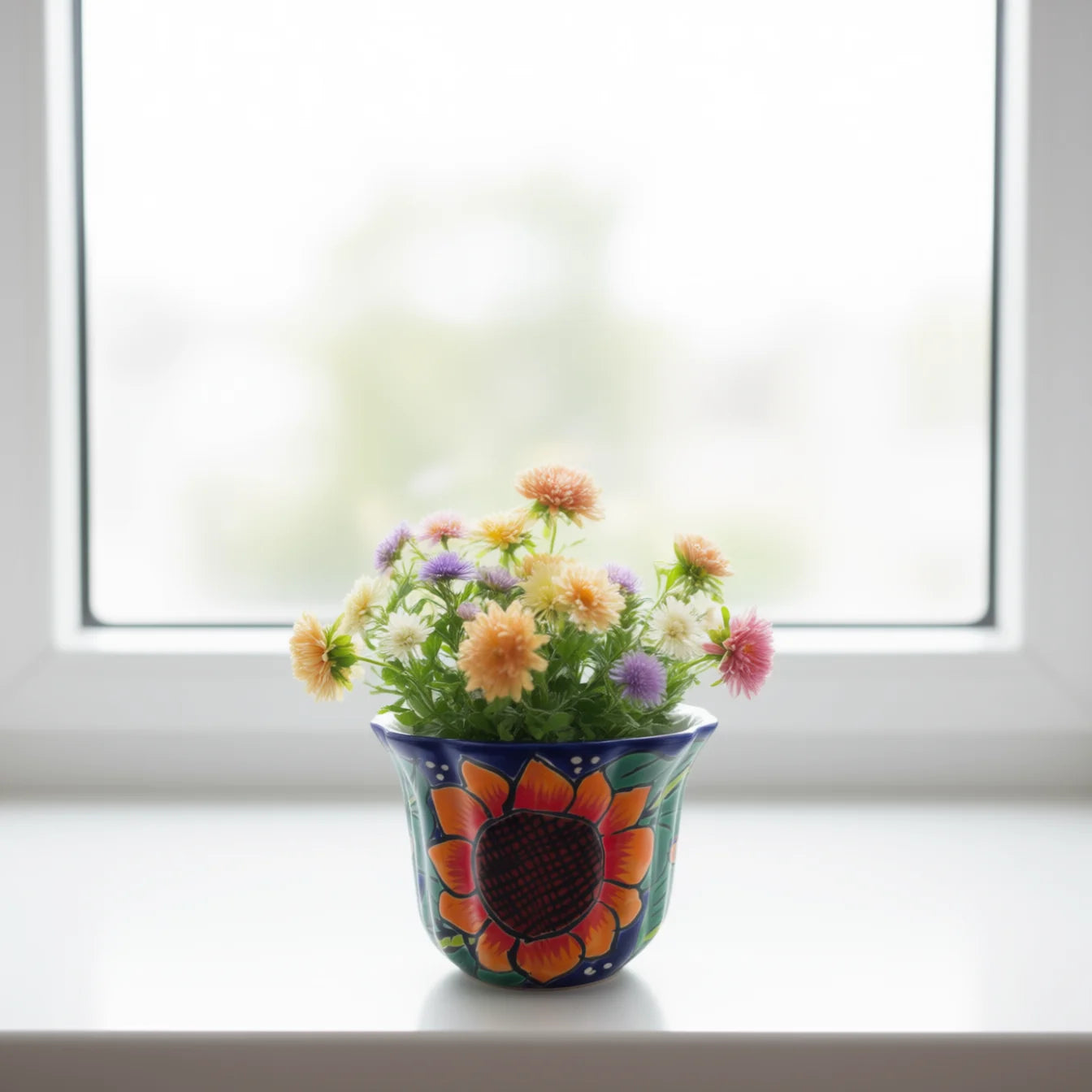 Mexican Talavera Sunflower Pot | Handmade Ceramic Planter