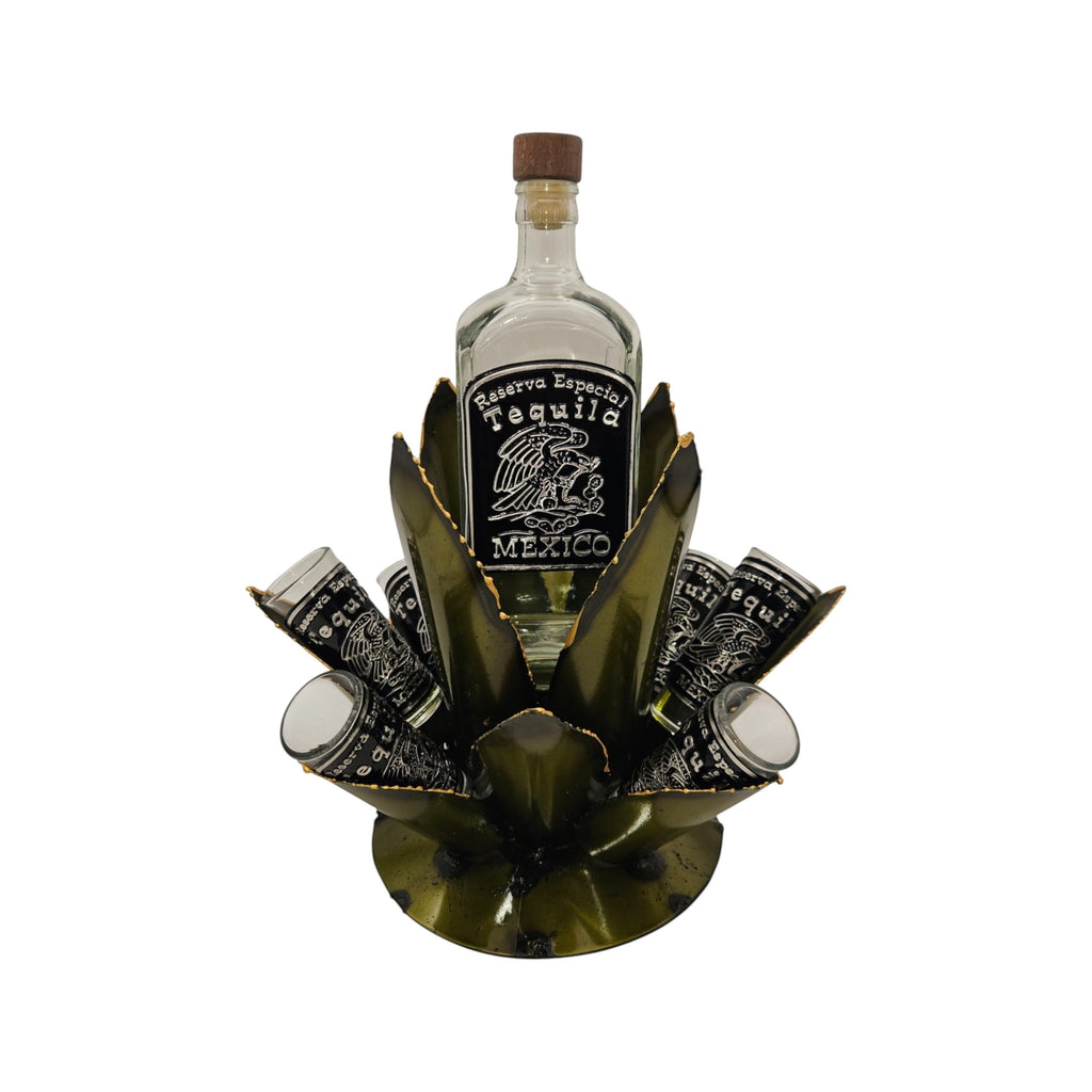 Mexican Tequila Decanter Set | Agave Metal Bar Display