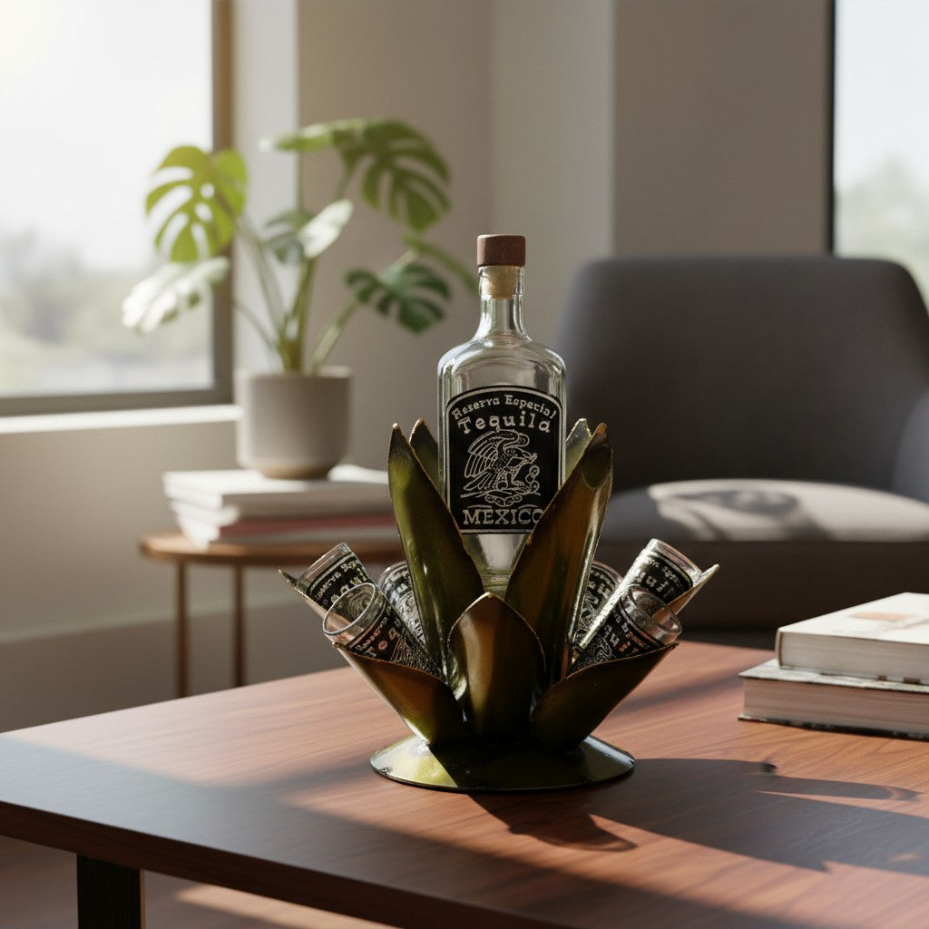Mexican Tequila Decanter Set | Agave Metal Bar Display