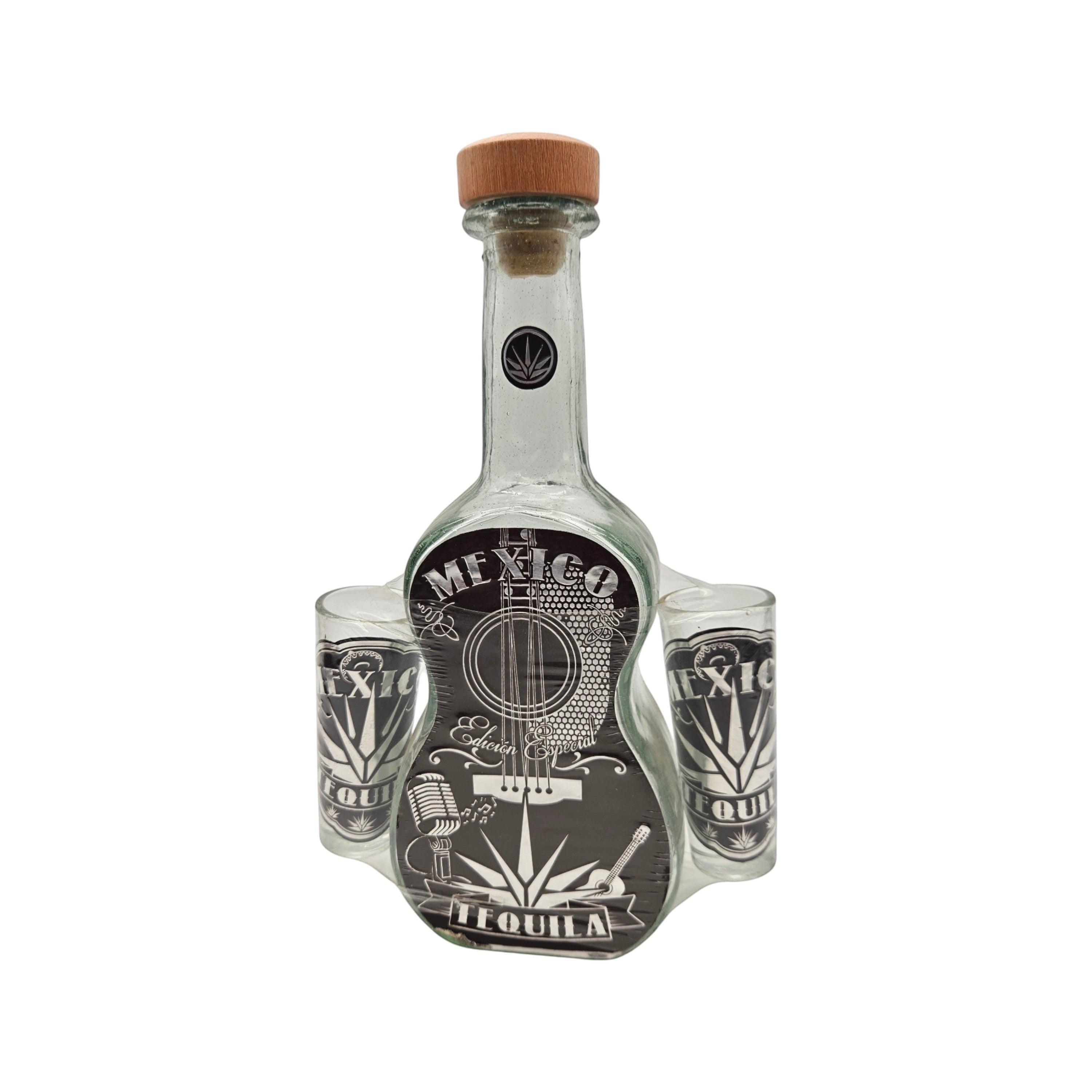 Mexican Tequila Decanter Set | Guitar Design with Shot Glasses