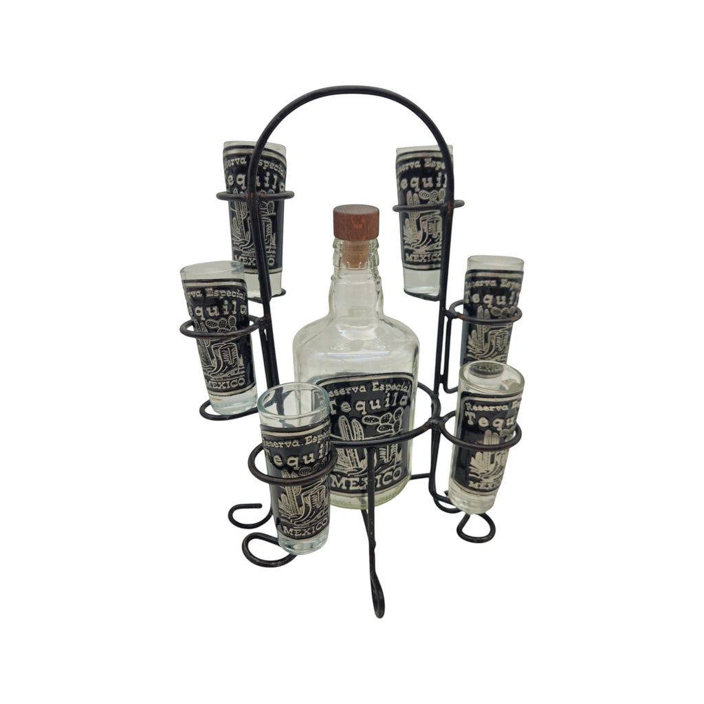 Mexican Tequila Decanter Set | Handmade Metal Holder