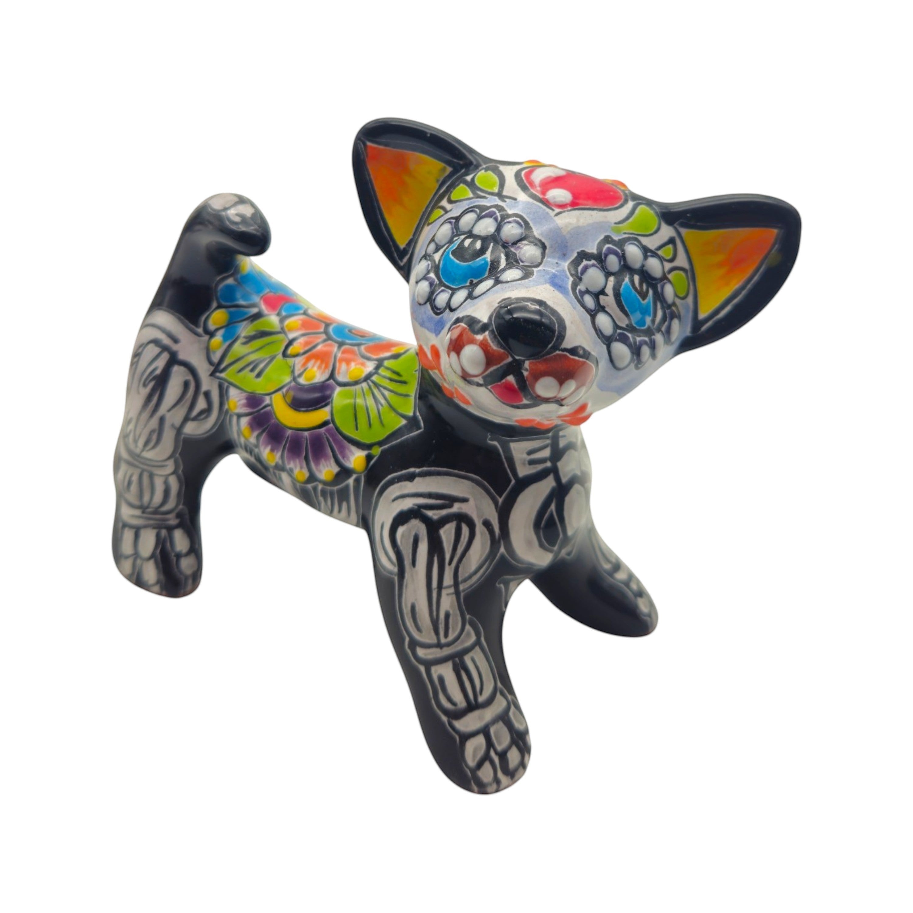 Mini Talavera Chihuahua | Colorful Day of the Dead Figurine