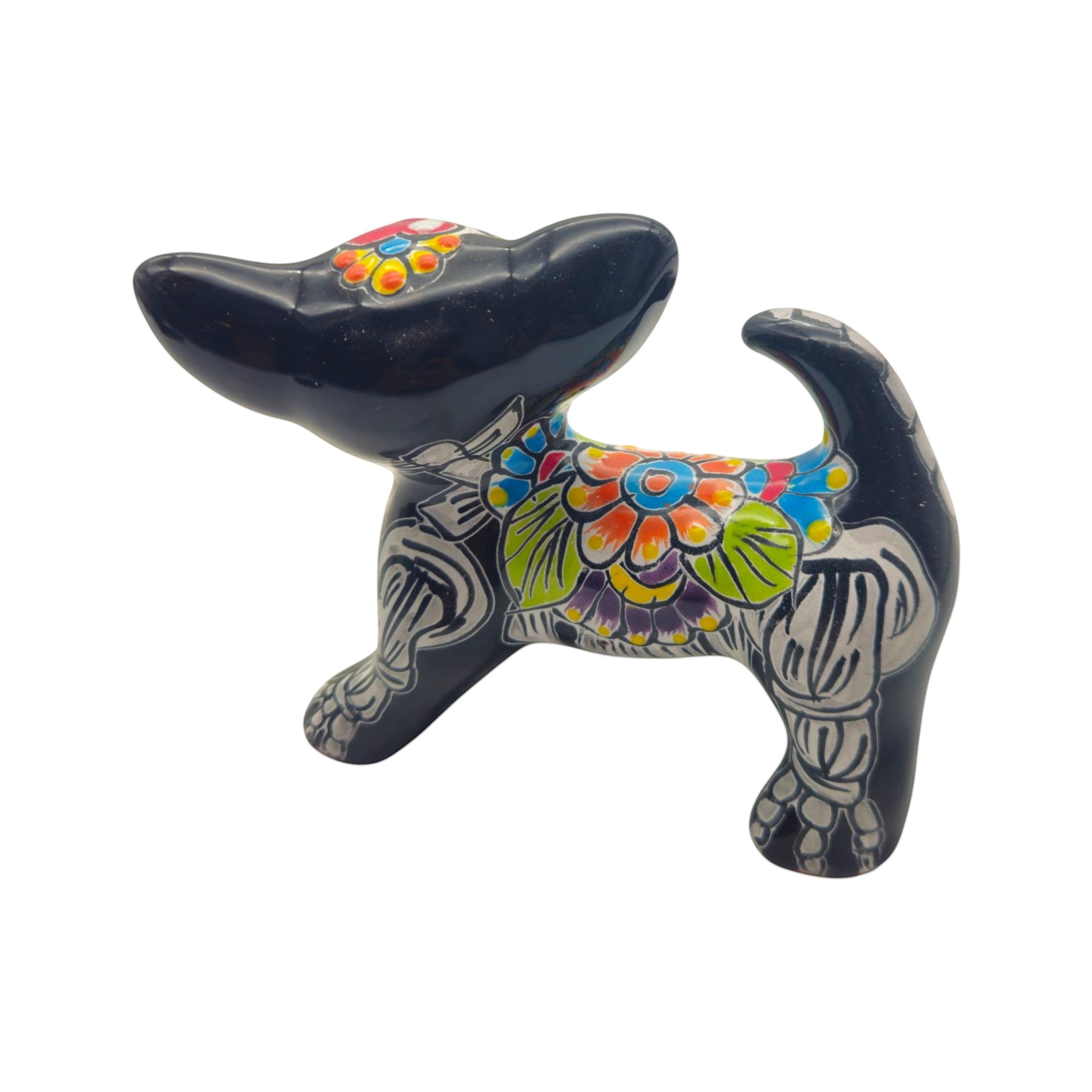 Mini Talavera Chihuahua | Colorful Day of the Dead Figurine