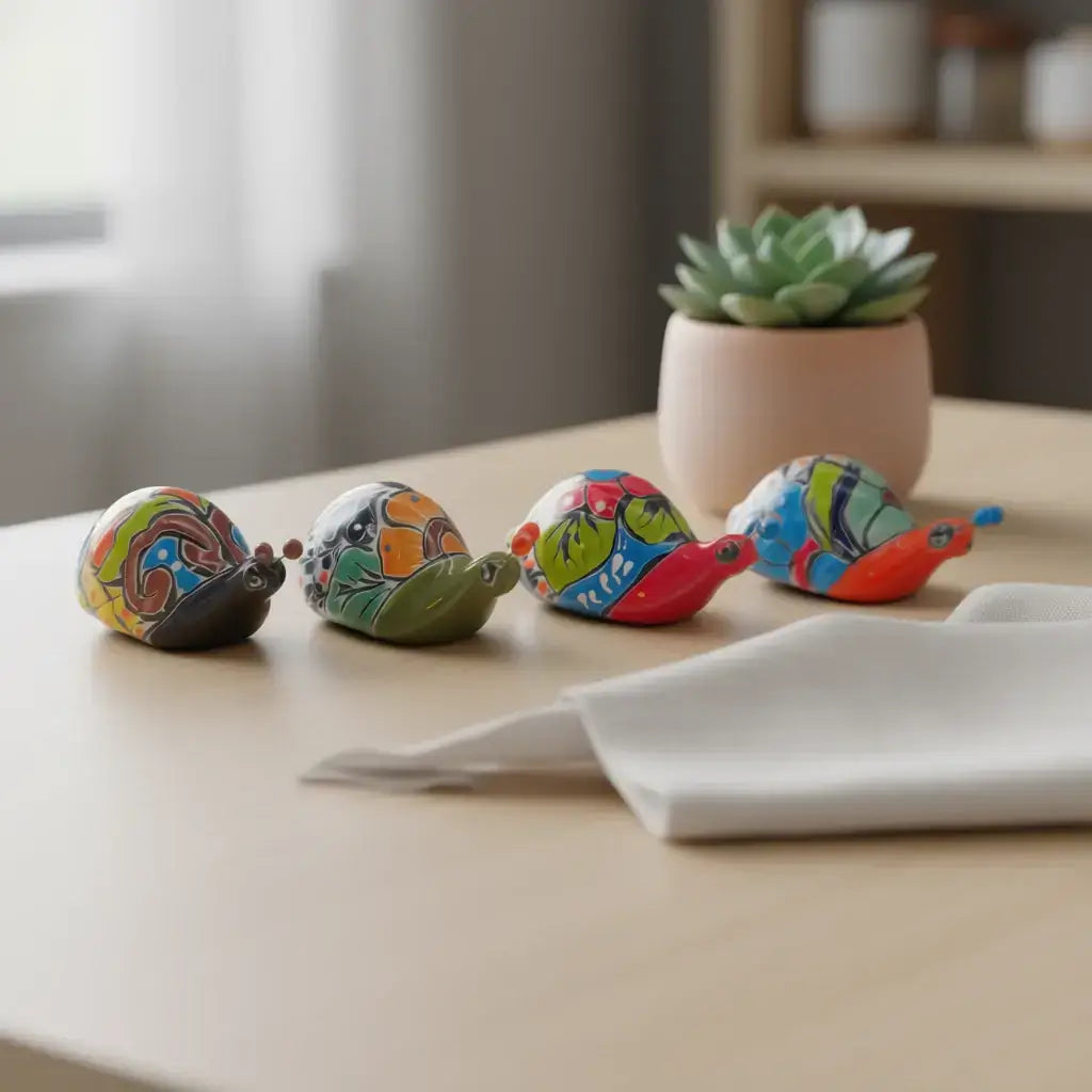 Mini Talavera Snail Figurine | Hand-Painted Mexican Ceramic