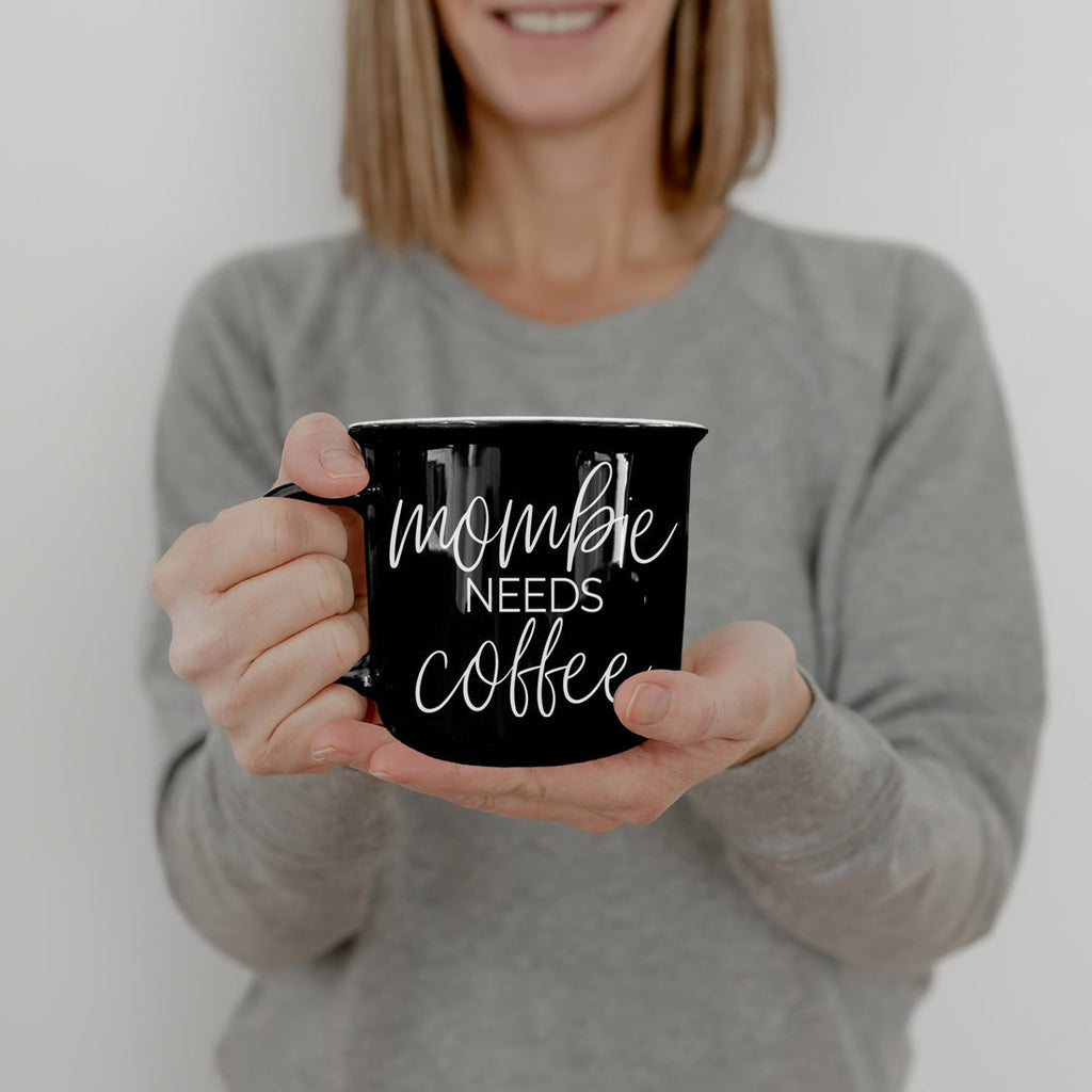 Mombie Mug 14.5Oz Black Ceramic Coffee Cup Funny Mom Survival Gift Motherhood Zombie Humor