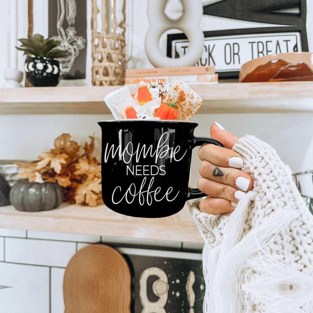 Mombie Mug 14.5Oz Black Ceramic Coffee Cup Funny Mom Survival Gift Motherhood Zombie Humor