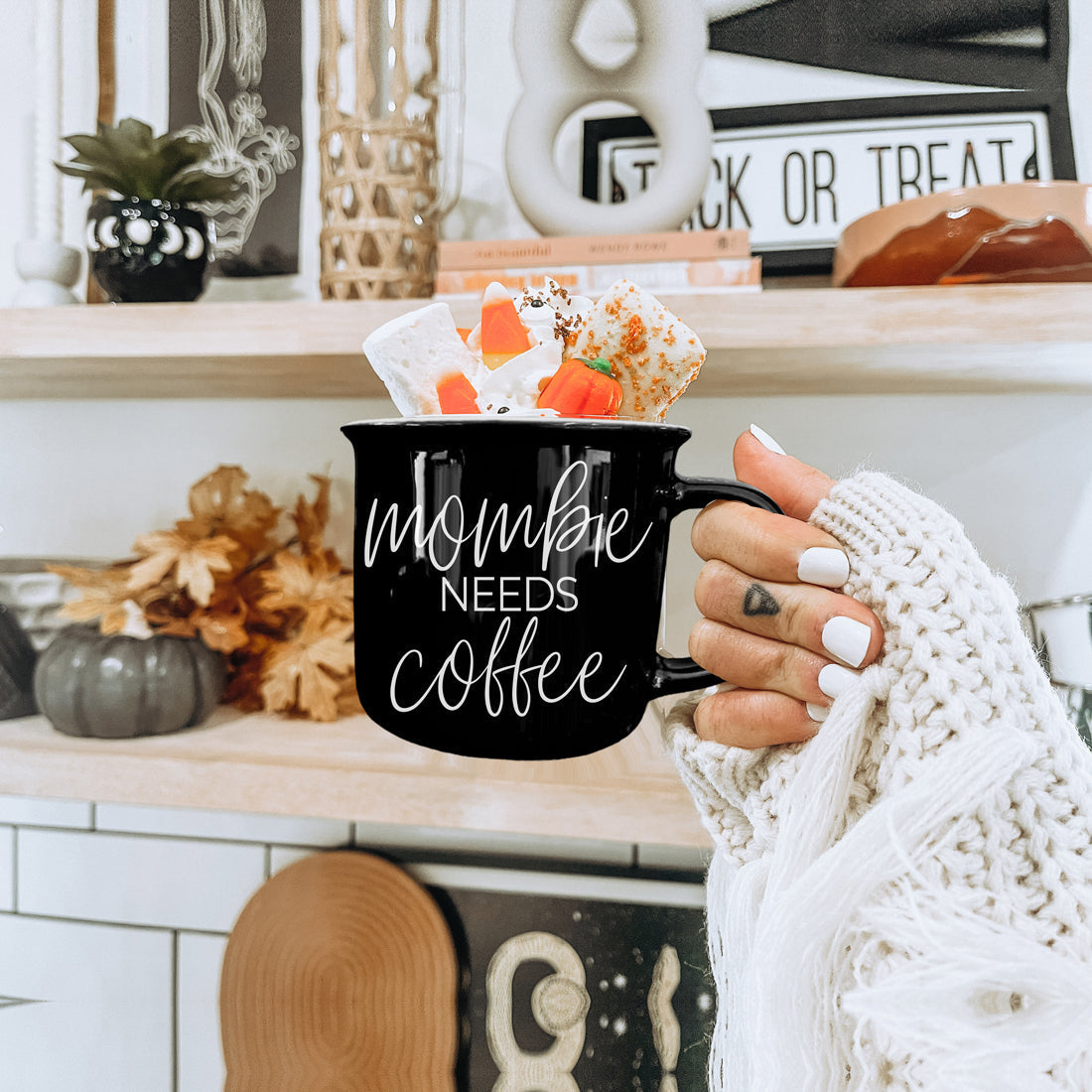 Mombie Mug 14.5Oz Black Ceramic Coffee Cup Funny Mom Survival Gift Motherhood Zombie Humor