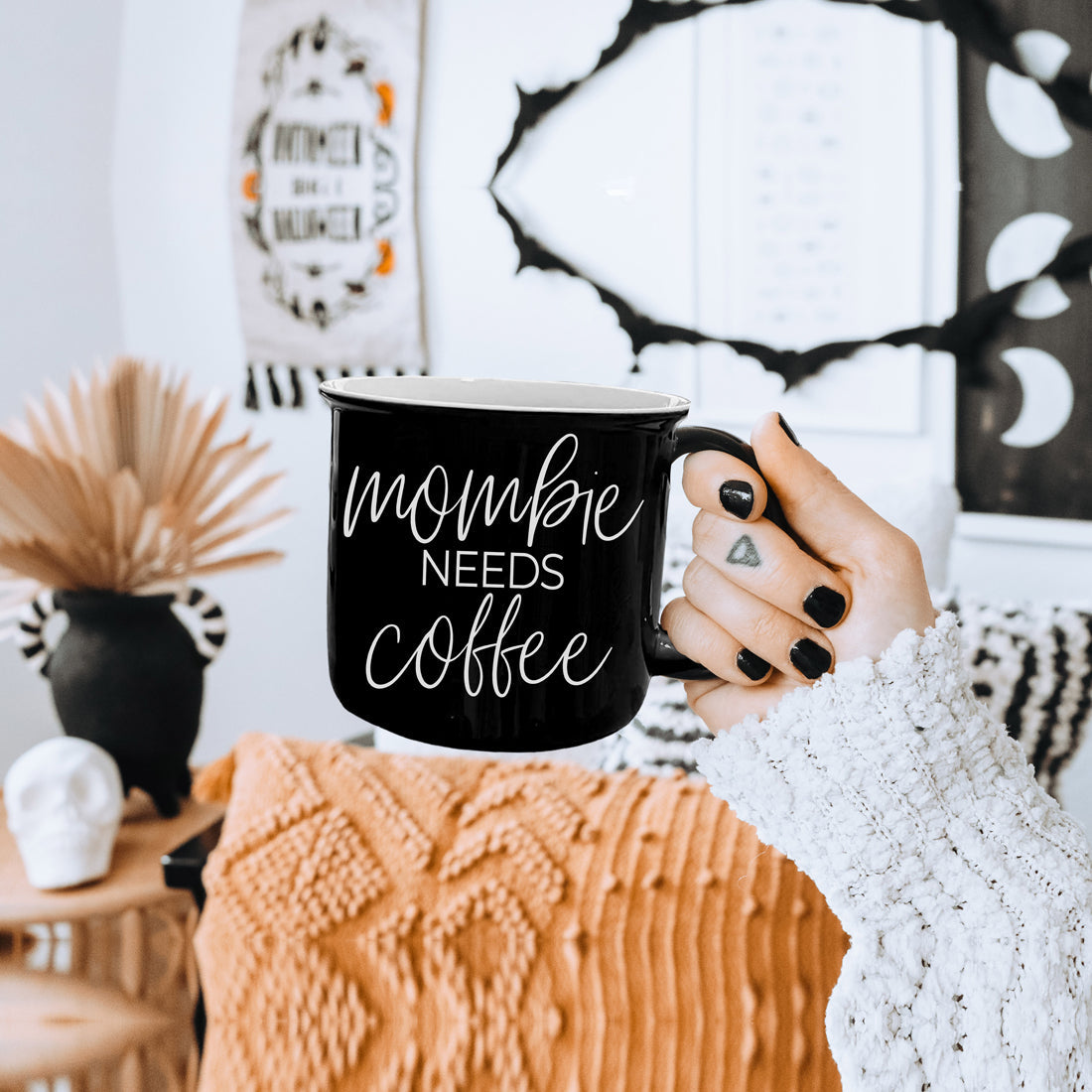Mombie Mug 14.5Oz Black Ceramic Coffee Cup Funny Mom Survival Gift Motherhood Zombie Humor