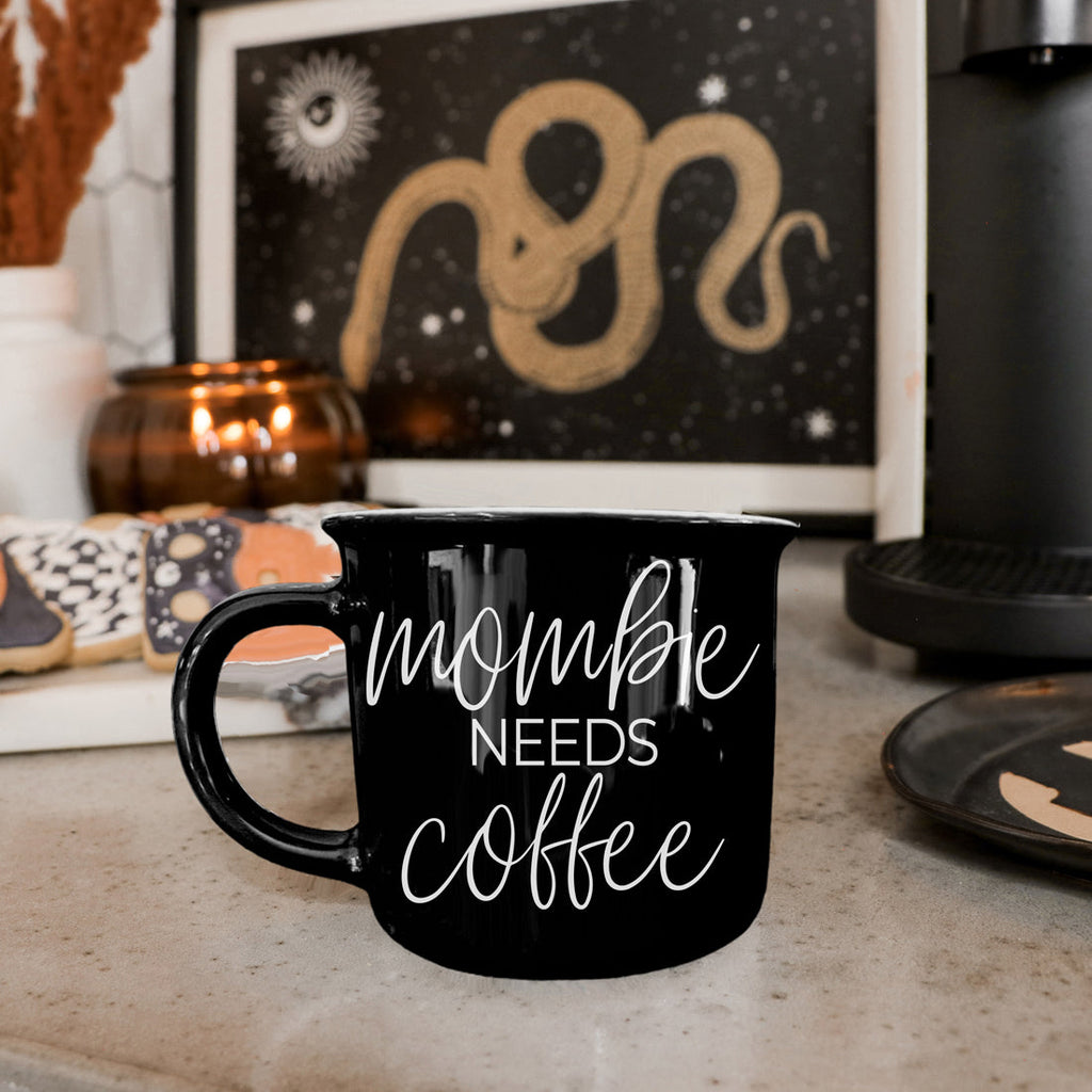 Mombie Mug 14.5Oz Black Ceramic Coffee Cup Funny Mom Survival Gift Motherhood Zombie Humor