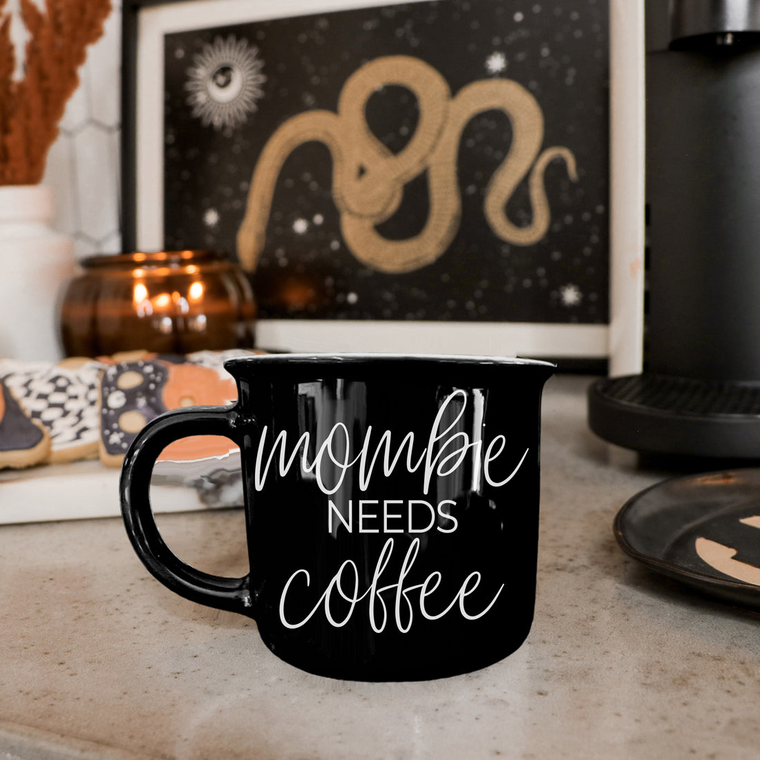 Mombie Mug 14.5Oz Black Ceramic Coffee Cup Funny Mom Survival Gift Motherhood Zombie Humor
