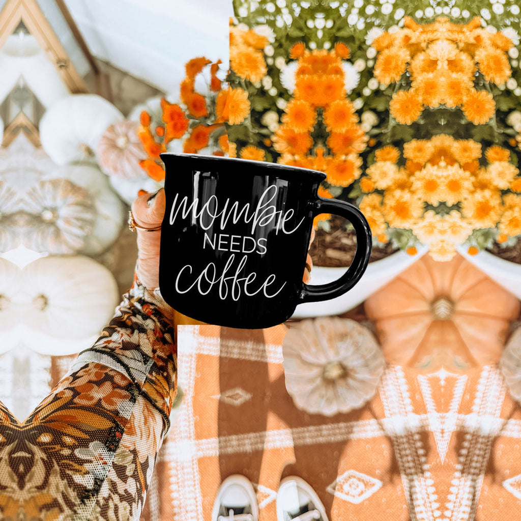 Mombie Mug 14.5Oz Black Ceramic Coffee Cup Funny Mom Survival Gift Motherhood Zombie Humor