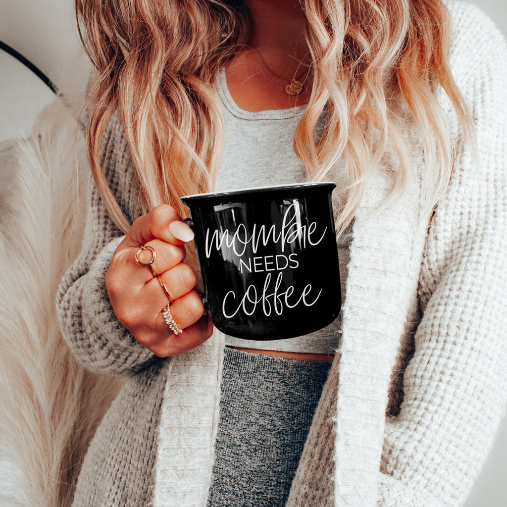 Mombie Mug 14.5Oz Black Ceramic Coffee Cup Funny Mom Survival Gift Motherhood Zombie Humor