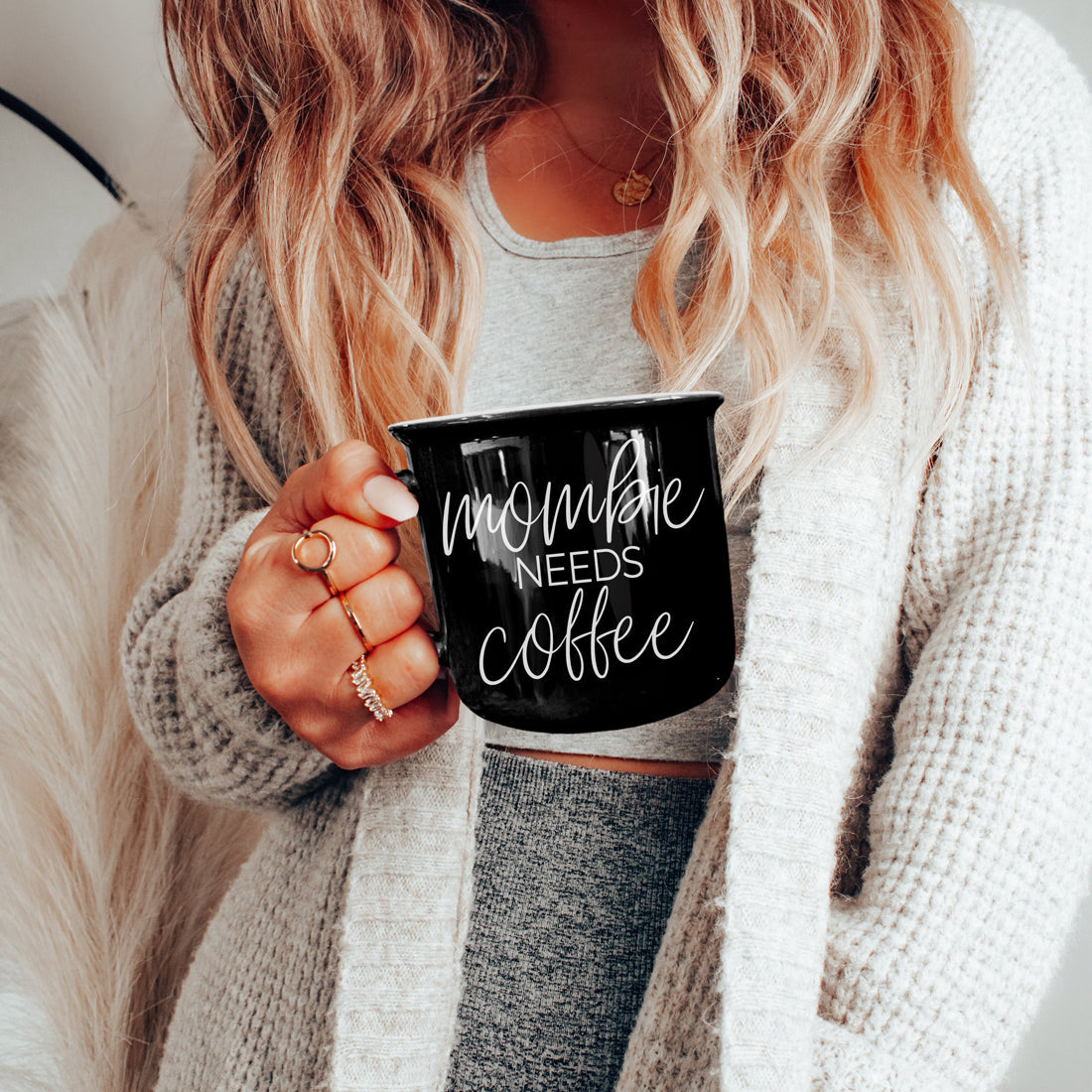 Mombie Mug 14.5Oz Black Ceramic Coffee Cup Funny Mom Survival Gift Motherhood Zombie Humor