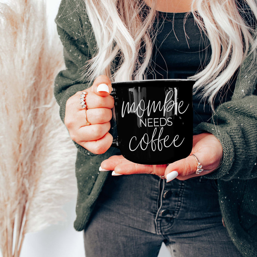 Mombie Mug 14.5Oz Black Ceramic Coffee Cup Funny Mom Survival Gift Motherhood Zombie Humor