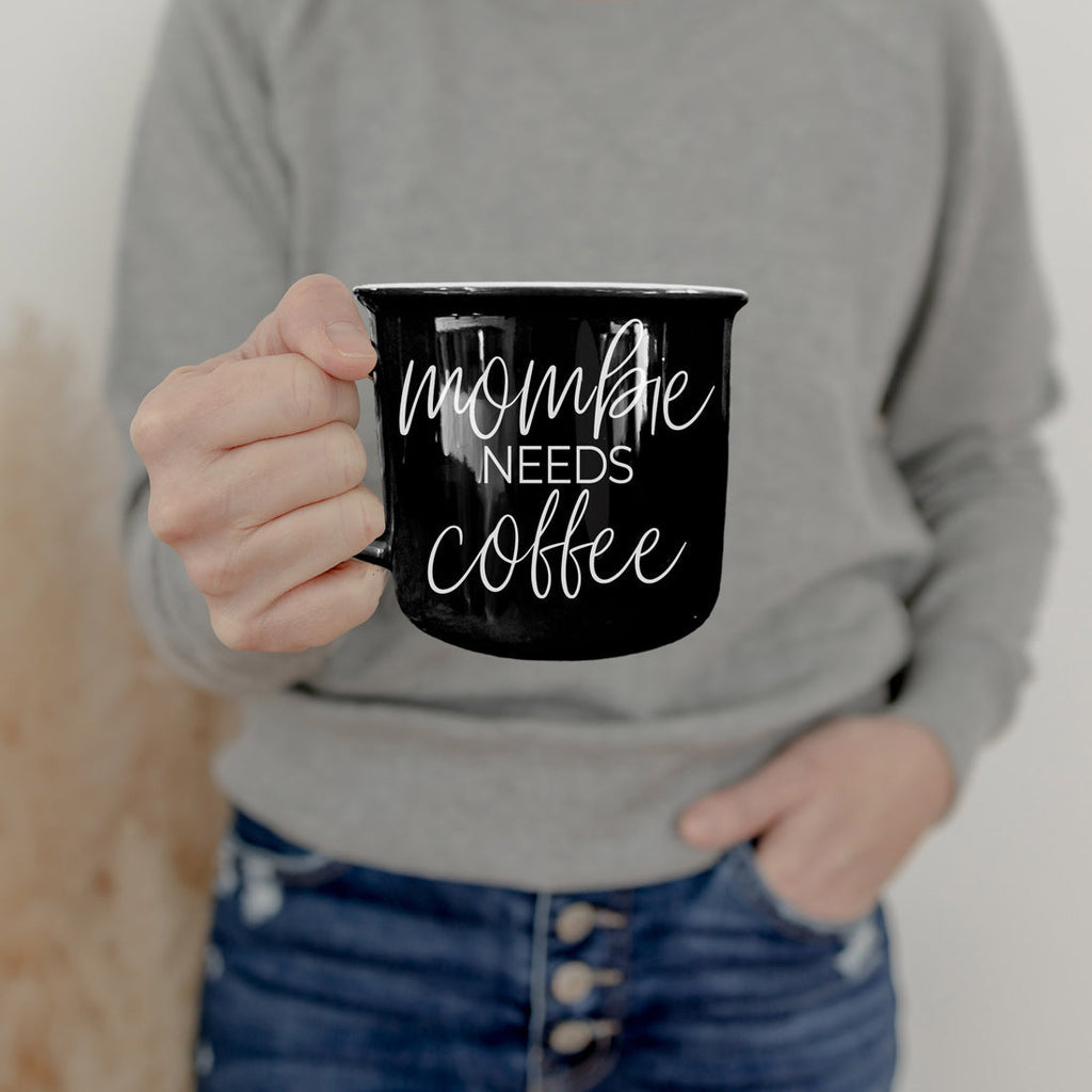 Mombie Mug 14.5Oz Black Ceramic Coffee Cup Funny Mom Survival Gift Motherhood Zombie Humor