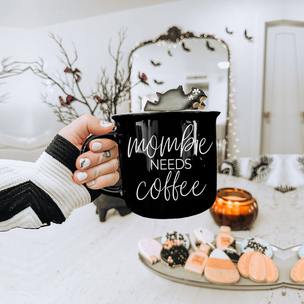 Mombie Mug 14.5Oz Black Ceramic Coffee Cup Funny Mom Survival Gift Motherhood Zombie Humor