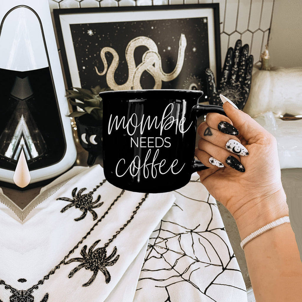 Mombie Mug 14.5Oz Black Ceramic Coffee Cup Funny Mom Survival Gift Motherhood Zombie Humor
