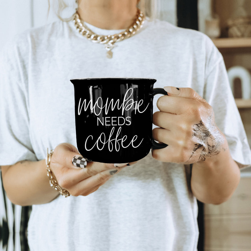 Mombie Mug 14.5Oz Black Ceramic Coffee Cup Funny Mom Survival Gift Motherhood Zombie Humor
