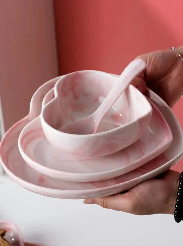 Nordic Marbled Heart Ceramic Dinnerware Set