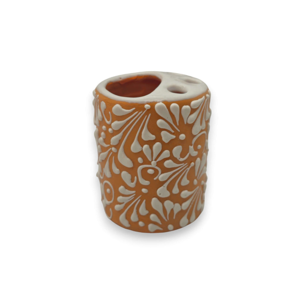 Orange Brown Talavera Toothbrush Holder | Mexican Ceramic Decor