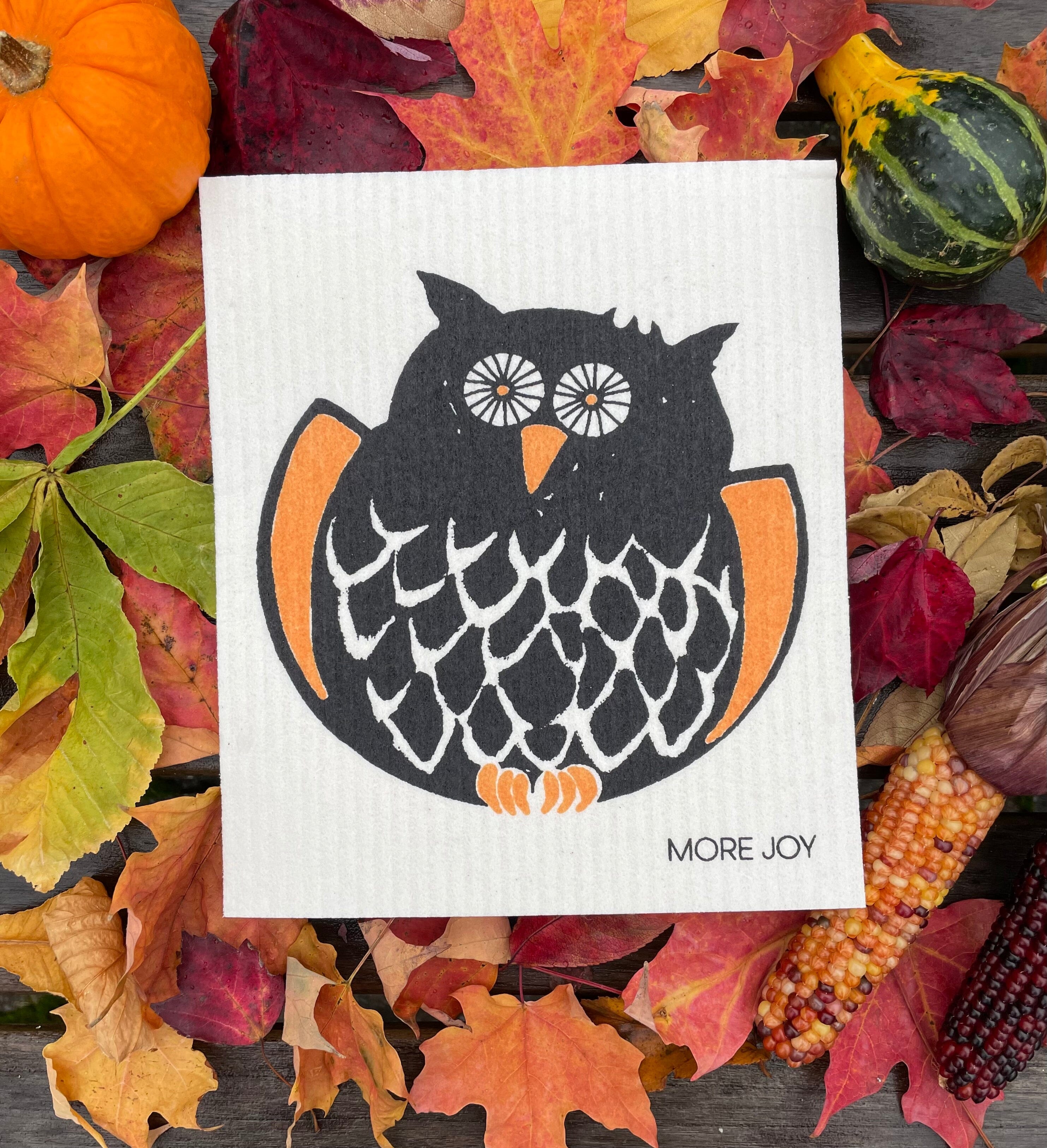 Owl Swedish Dishcloth |  Orange & Black (Fall/Halloween)