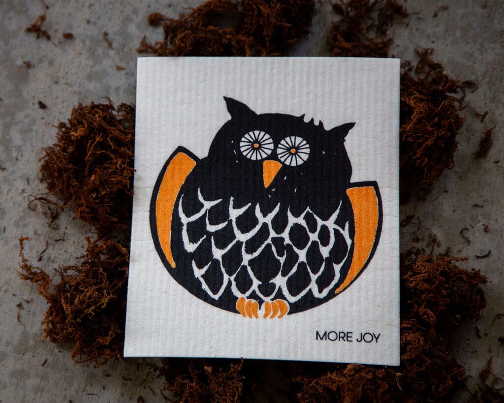 Owl Swedish Dishcloth |  Orange & Black (Fall/Halloween)