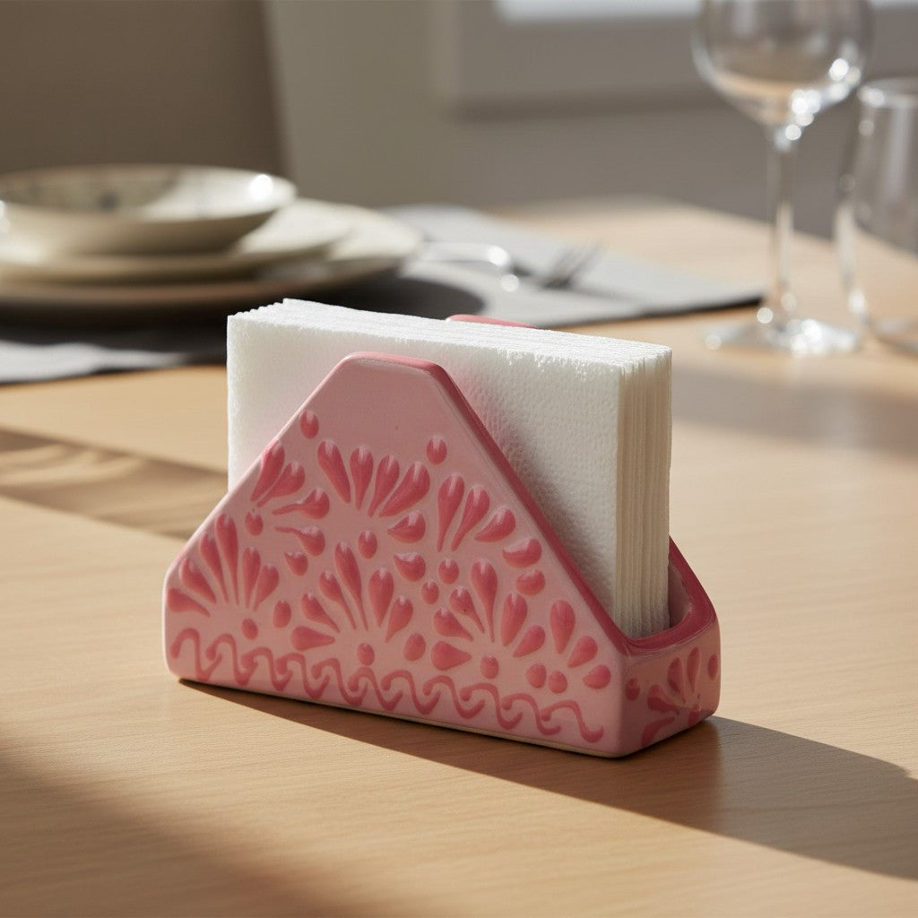 Pink Talavera Napkin Holder | Floral Glazed Design
