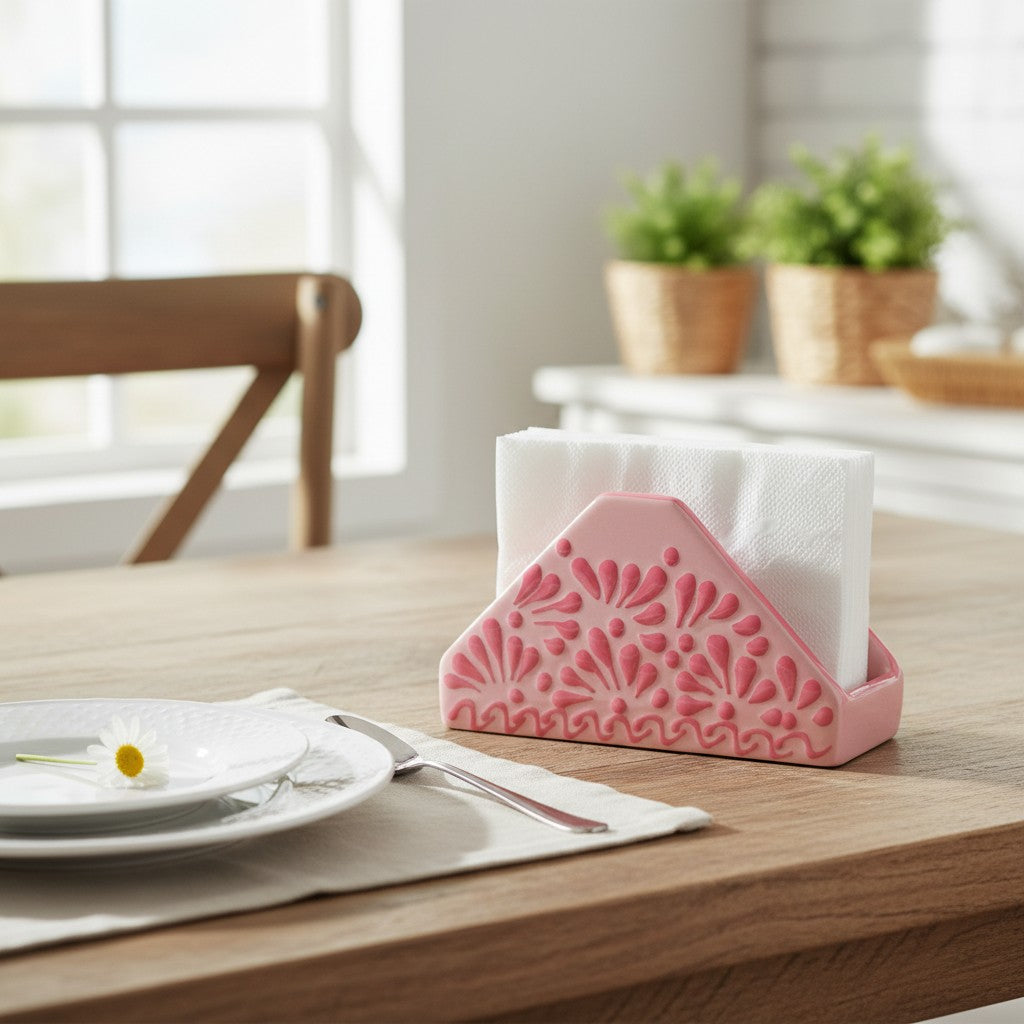 Pink Talavera Napkin Holder | Floral Glazed Design