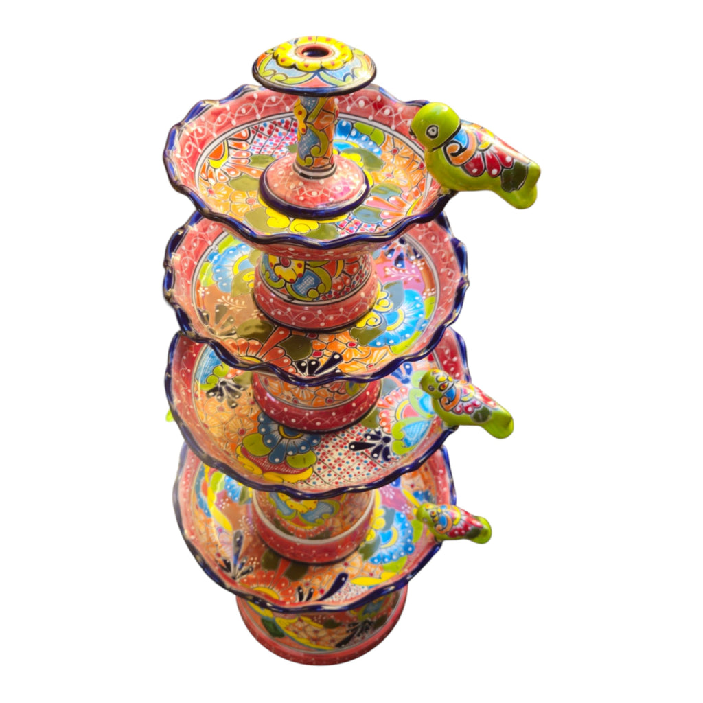Red & Blue Rim Talavera Fountain | Multicolor Tiered Design