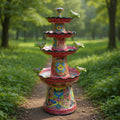 Red & Blue Rim Talavera Fountain | Multicolor Tiered Design