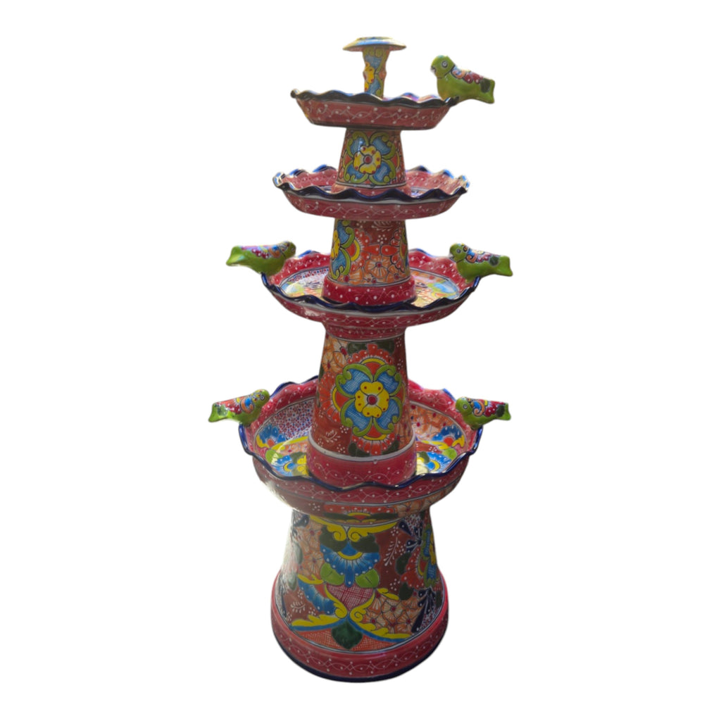 Red & Blue Rim Talavera Fountain | Multicolor Tiered Design