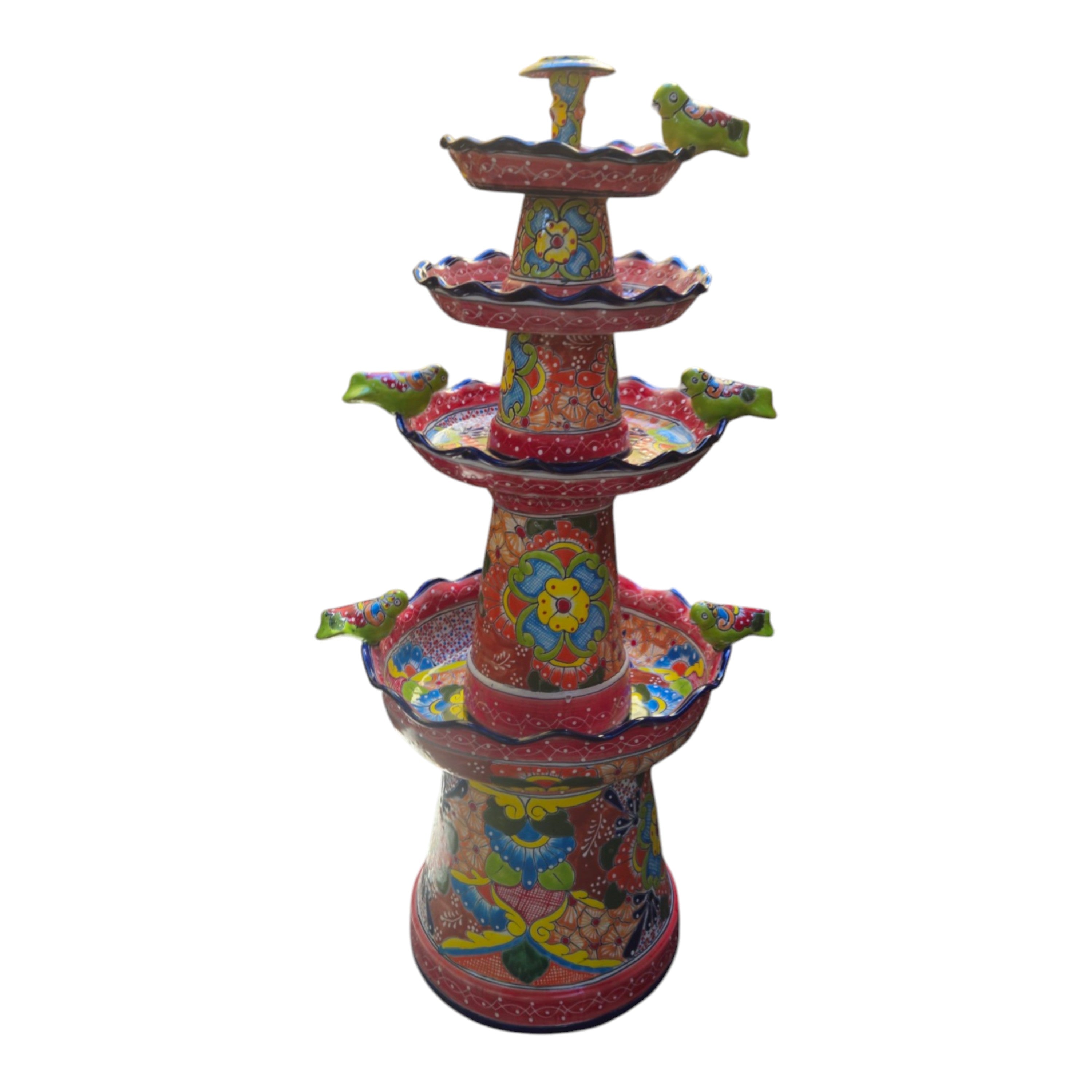 Red & Blue Rim Talavera Fountain | Multicolor Tiered Design