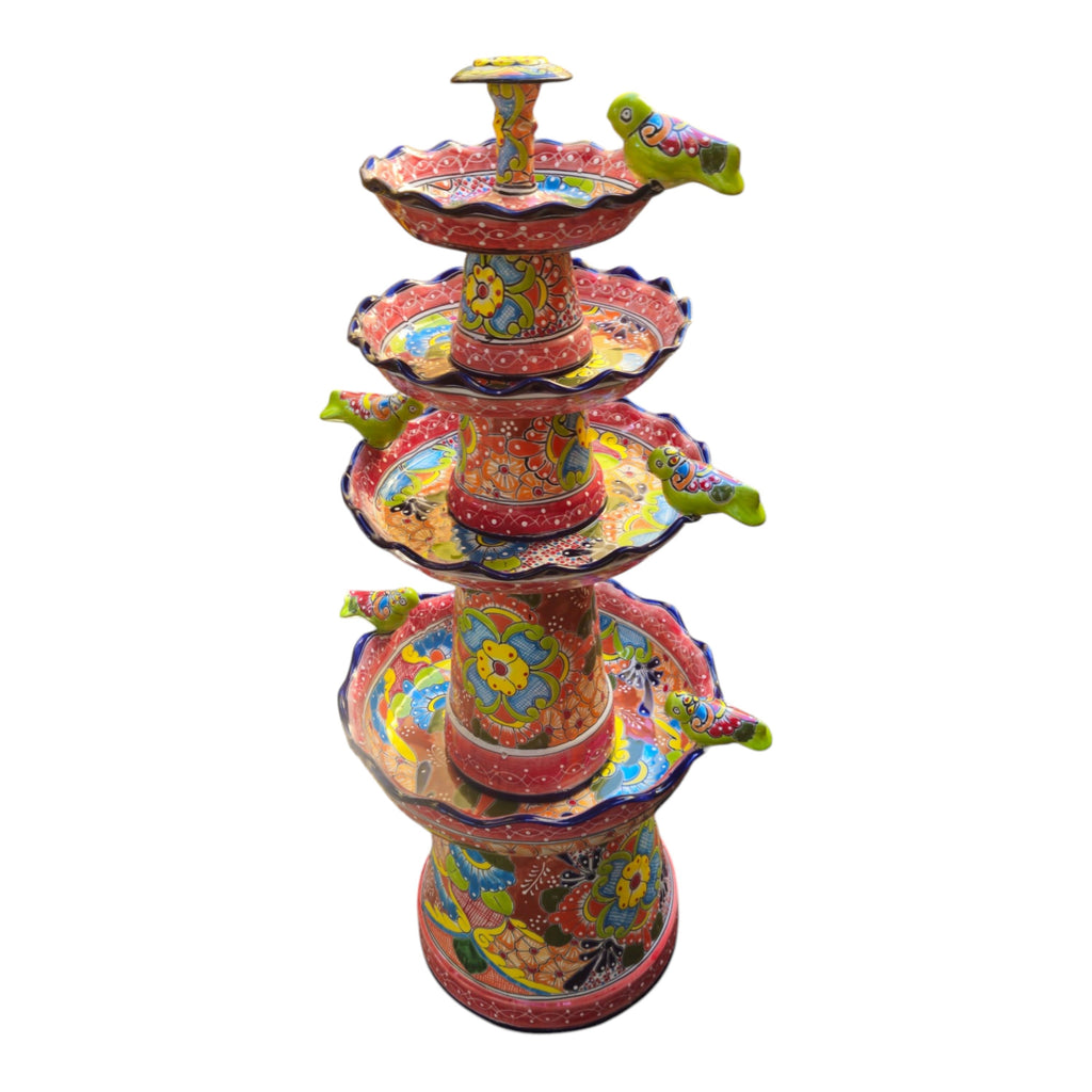 Red & Blue Rim Talavera Fountain | Multicolor Tiered Design