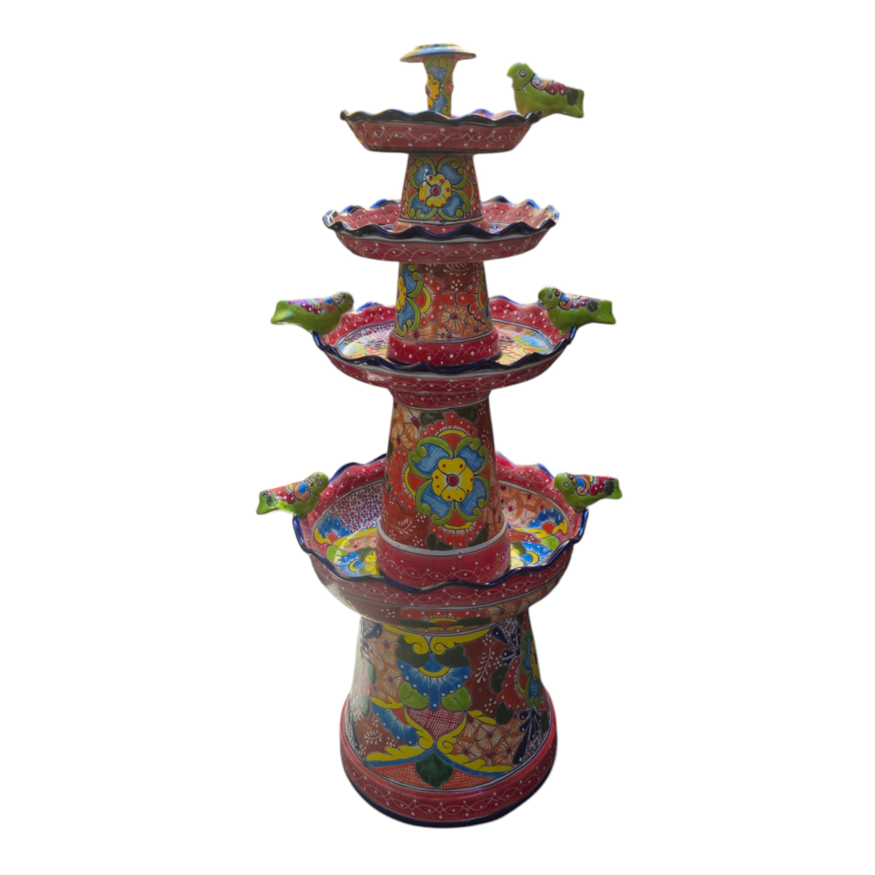 Red & Blue Rim Talavera Fountain | Multicolor Tiered Design