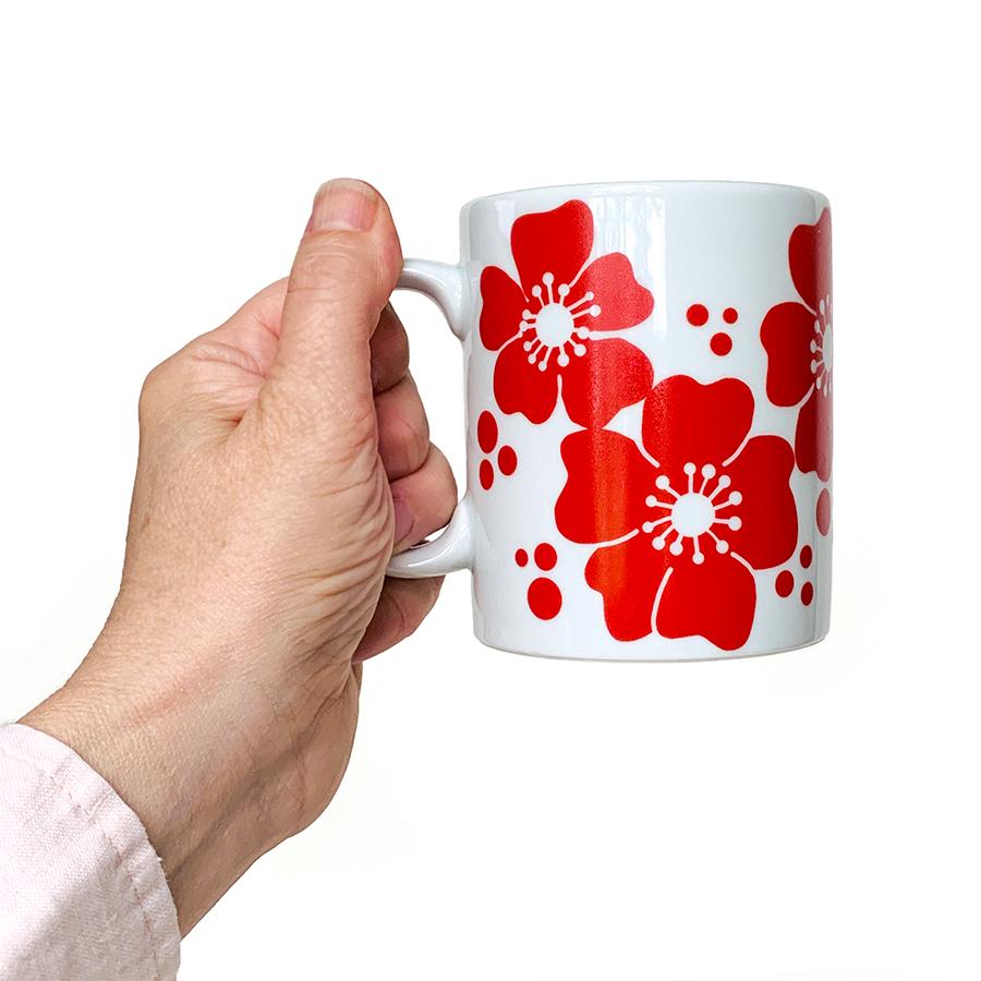 White Porcelain with Red Flowers Mug