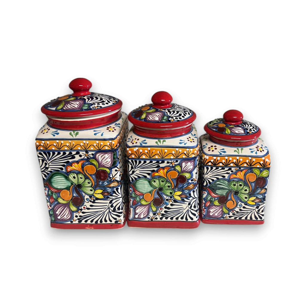 Red Talavera Canister Set | Hand-Painted Mexican Kitchen Jars