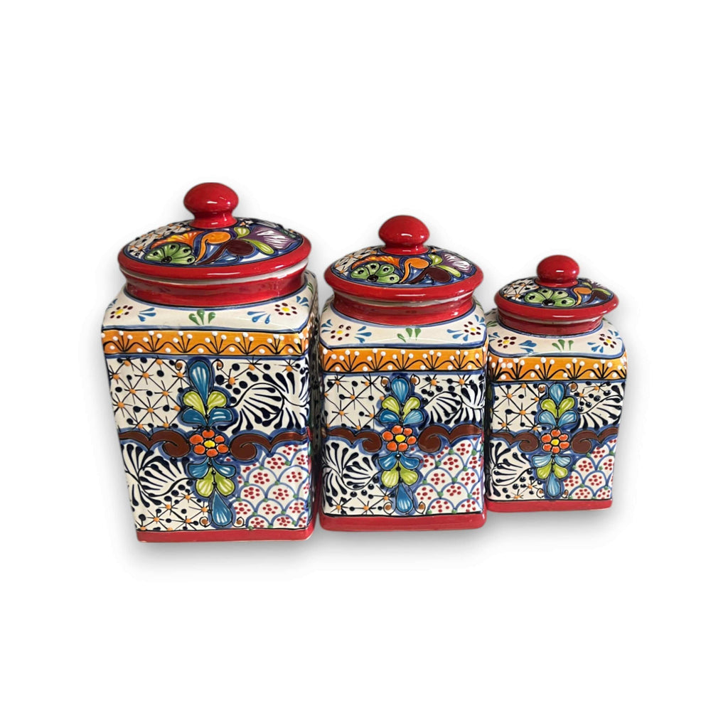 Red Talavera Canister Set | Hand-Painted Mexican Kitchen Jars