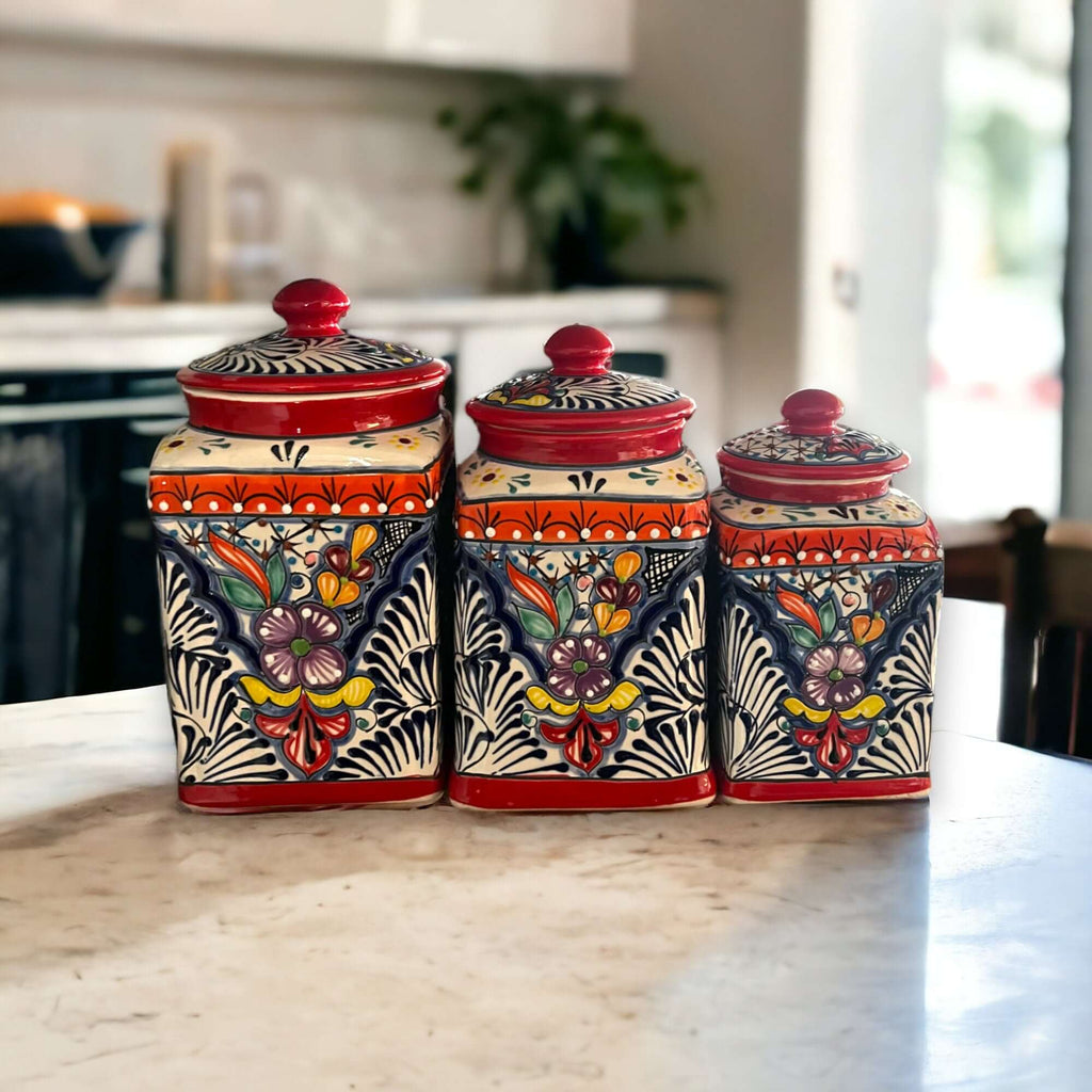 Red Talavera Canister Set | Hand-Painted Mexican Kitchen Jars