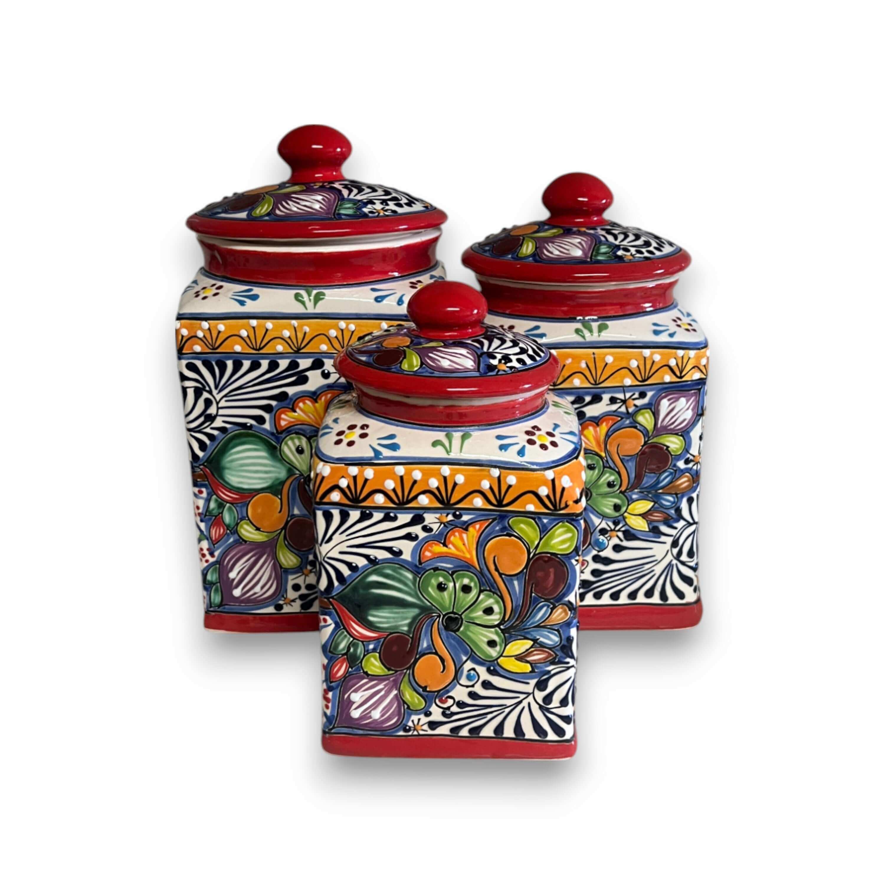 Red Talavera Canister Set | Hand-Painted Mexican Kitchen Jars