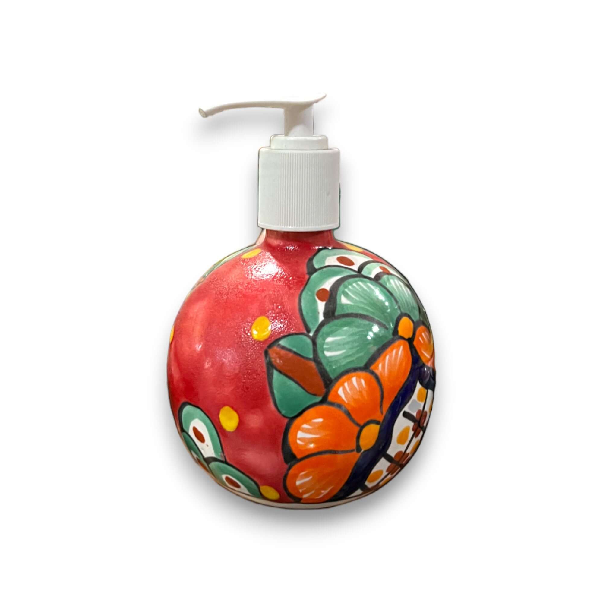 Round Talavera Soap Dispenser | Hand-Painted Ceramic Bottle