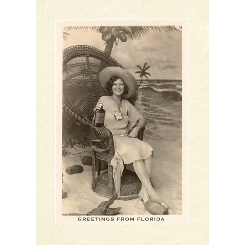 Vintage Lined Notebook Greetings from Florida, Woman in Chair with Gator - Paperback