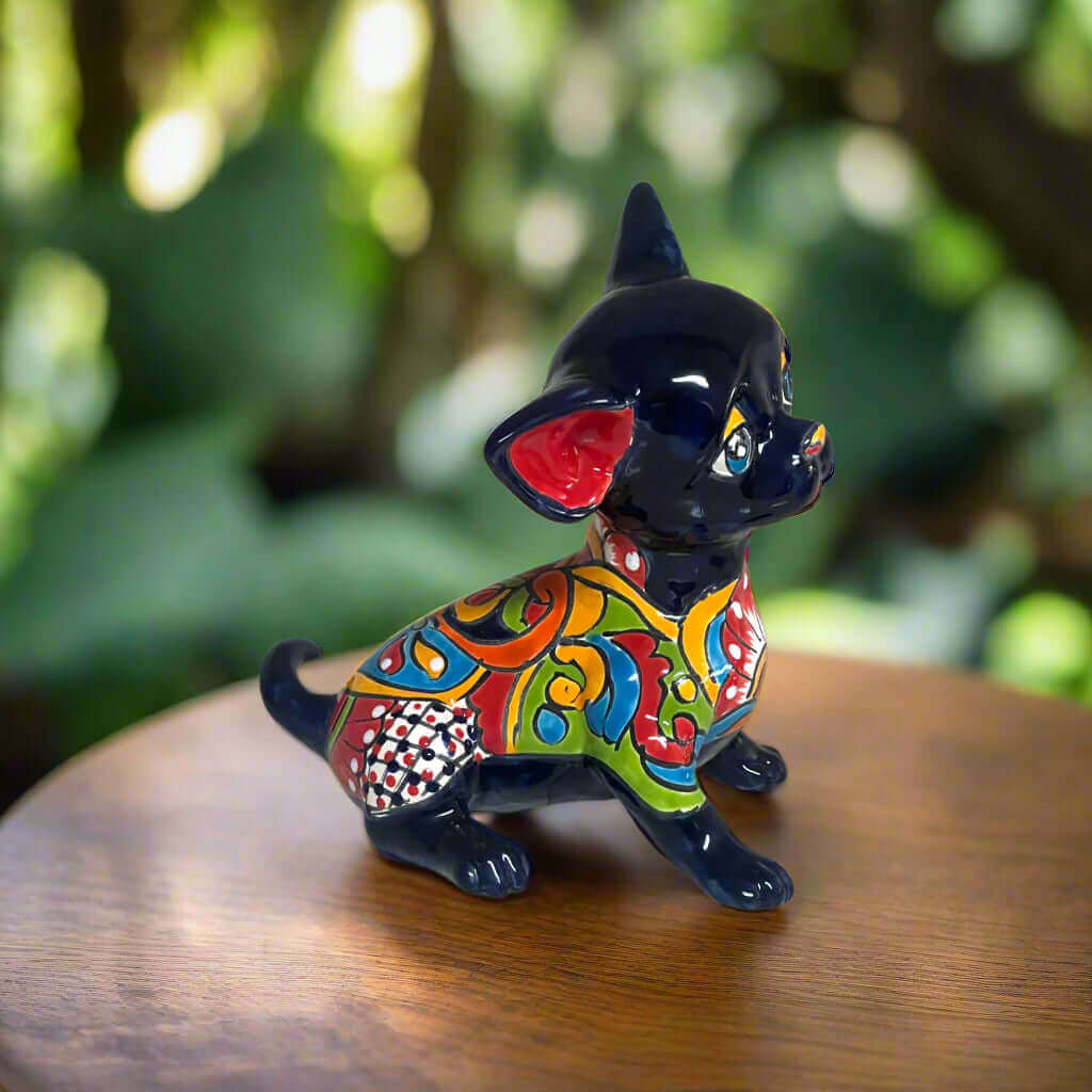 Talavera Chihuahua Statue | Sad Handmade Mexican Dog