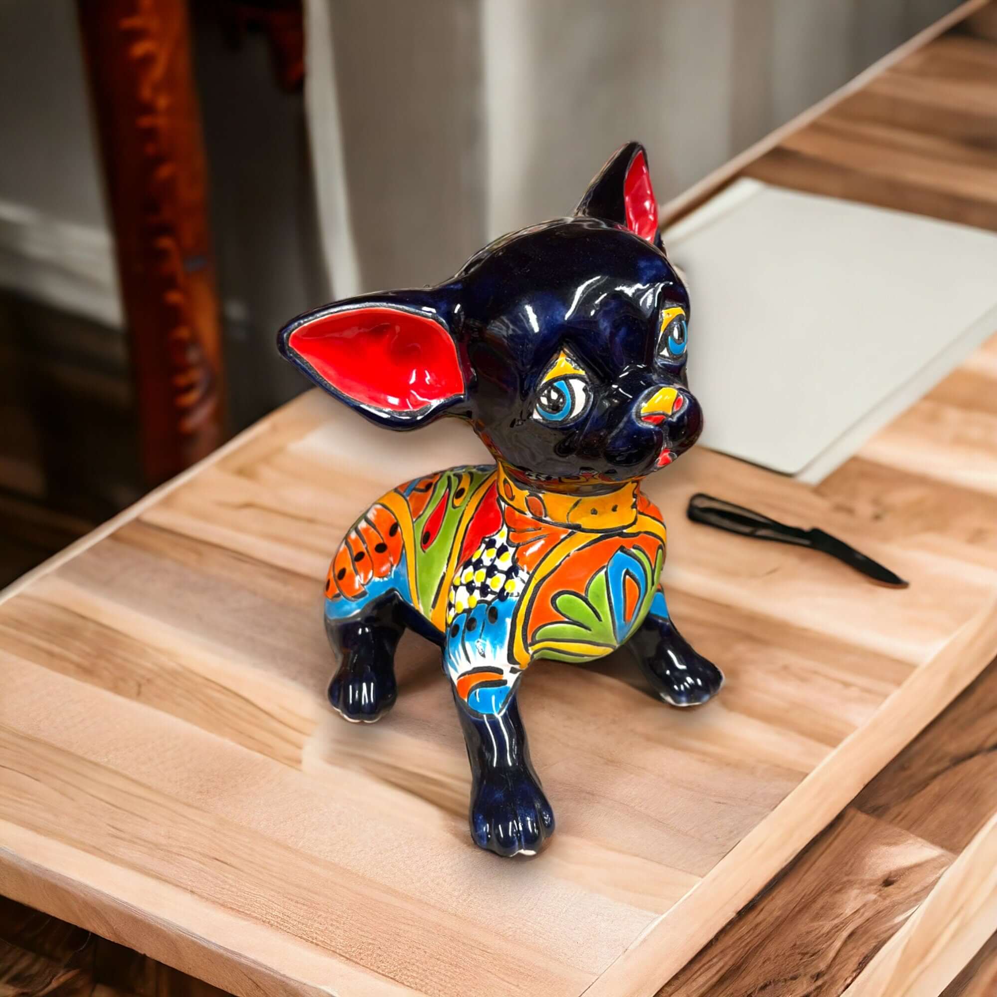 Talavera Chihuahua Statue | Sad Handmade Mexican Dog
